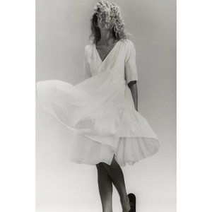 MERLETTE Aronia Floral-Appliqué Wrap Midi Dress Gauze Elegant White S